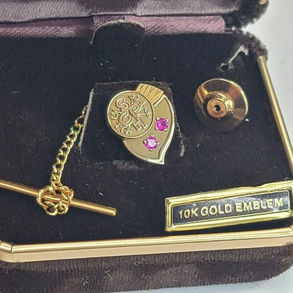 10k Yellow Gold Service Pin with Rubies SCPH Logo Lapel Pin or Tie Tack DH760 - Picture 5 of 6